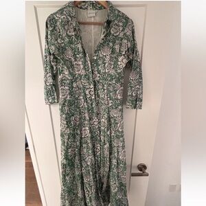 Julia Amory Green and White Floral Shirt Dress